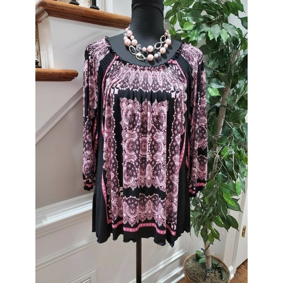 Madison Women's Multicolor Polyester Scoop Neck Long Sleeve Casual Shirt Size L - Picture 10 of 10